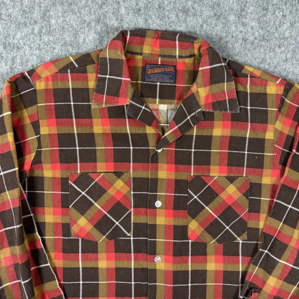 True Vintage Hunter's‎ Lane Lightweight Flannel Shirt Men's Large Brown Orange